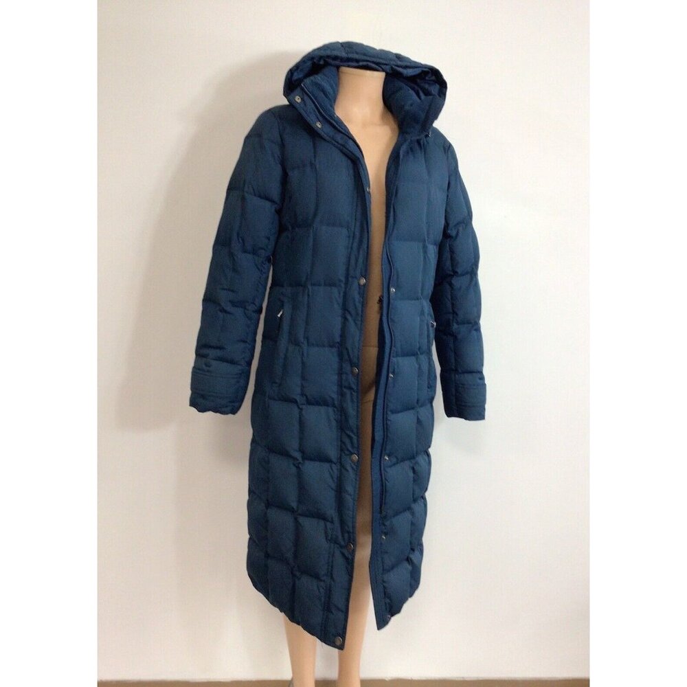 Lands' End Long Navy Blue Hooded Puffer Coat